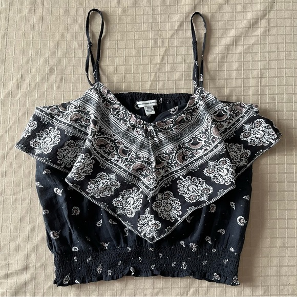 American Eagle Navy Ruffle Bubble Tank Top - Picture 1 of 3